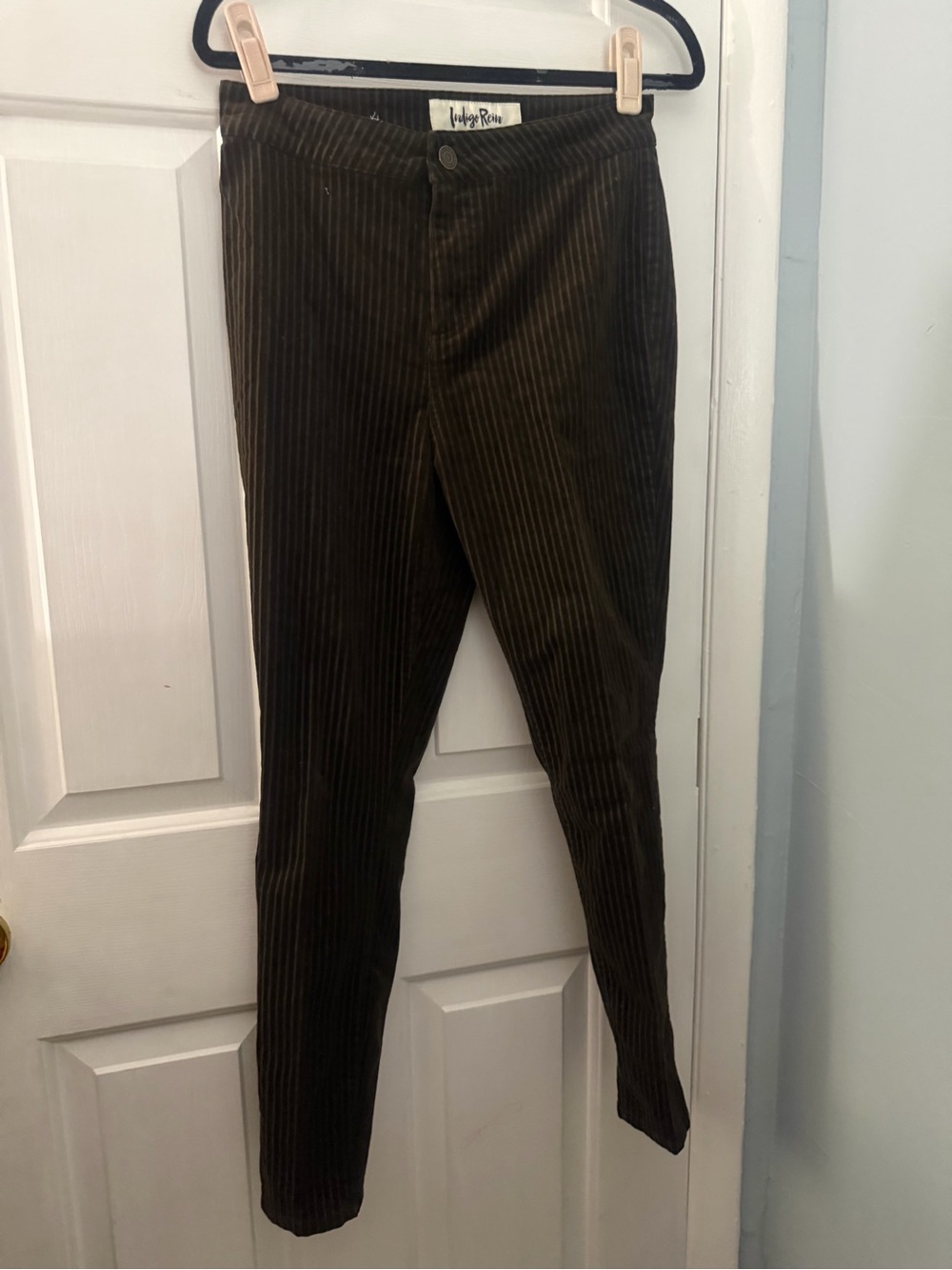 Indigo Rein 7/27 Brown Pinstripe Skinny Pants Y2K